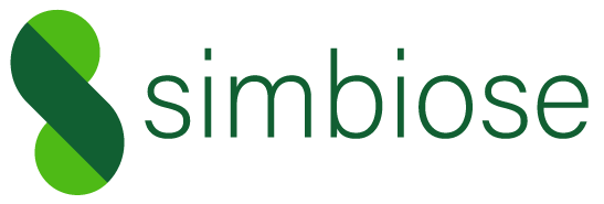 Simbiose logo featuring the word Simbiose in bold modern green font, centered on a clean white background, evoking innovation and regeneration